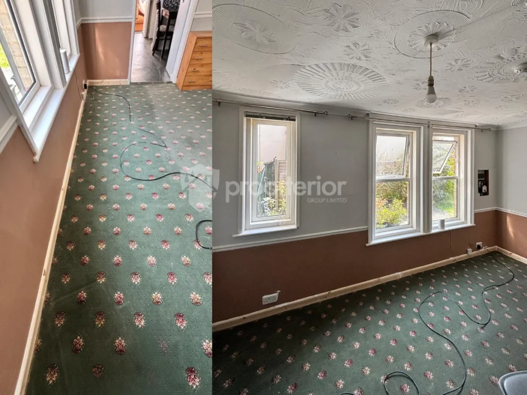Interior wall restored and replastered after rising damp treatment