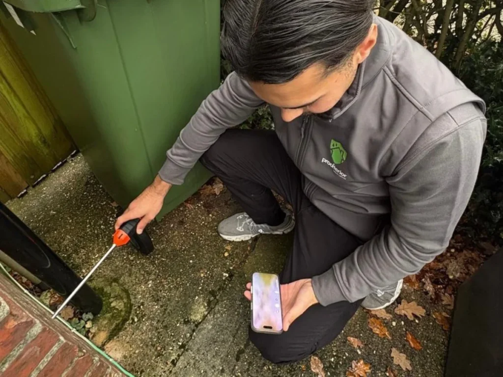 Visual inspection of walls, floors, timbers and external masonry