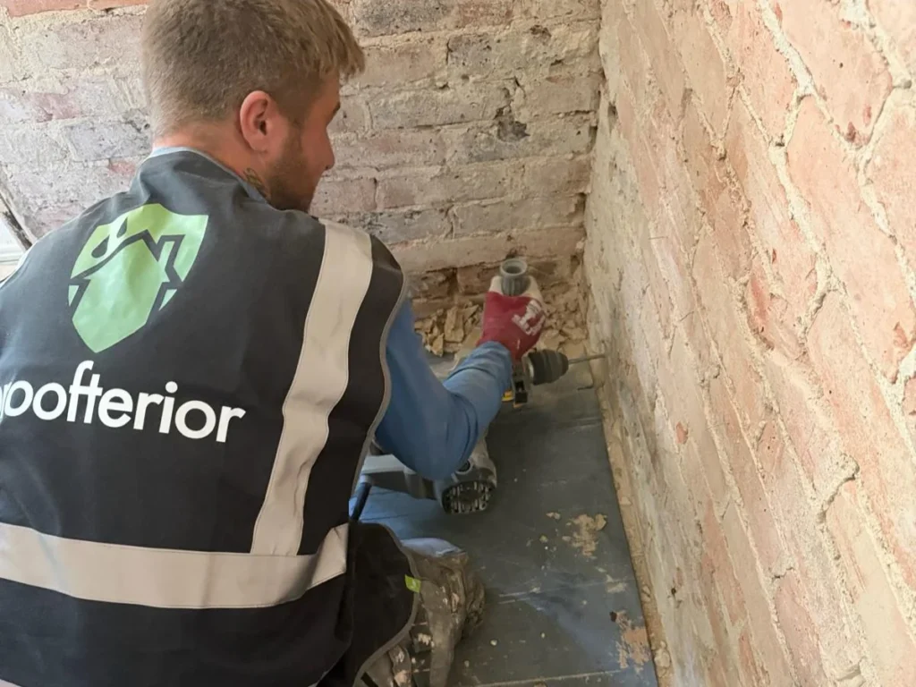 Chemical DPC installation in a Southampton living room