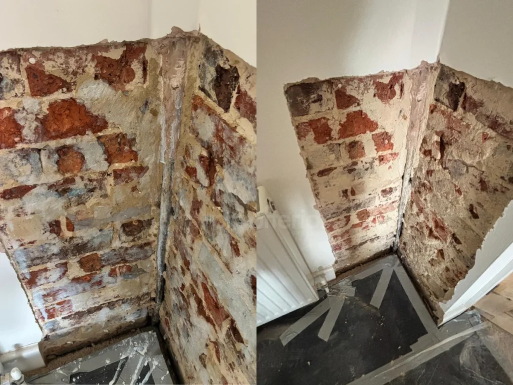 Before and after damp treatment in a Southampton home