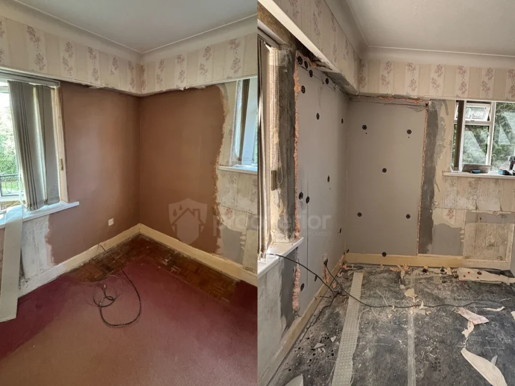 Before and after damp wall treatment in Bournemouth by Proofterior