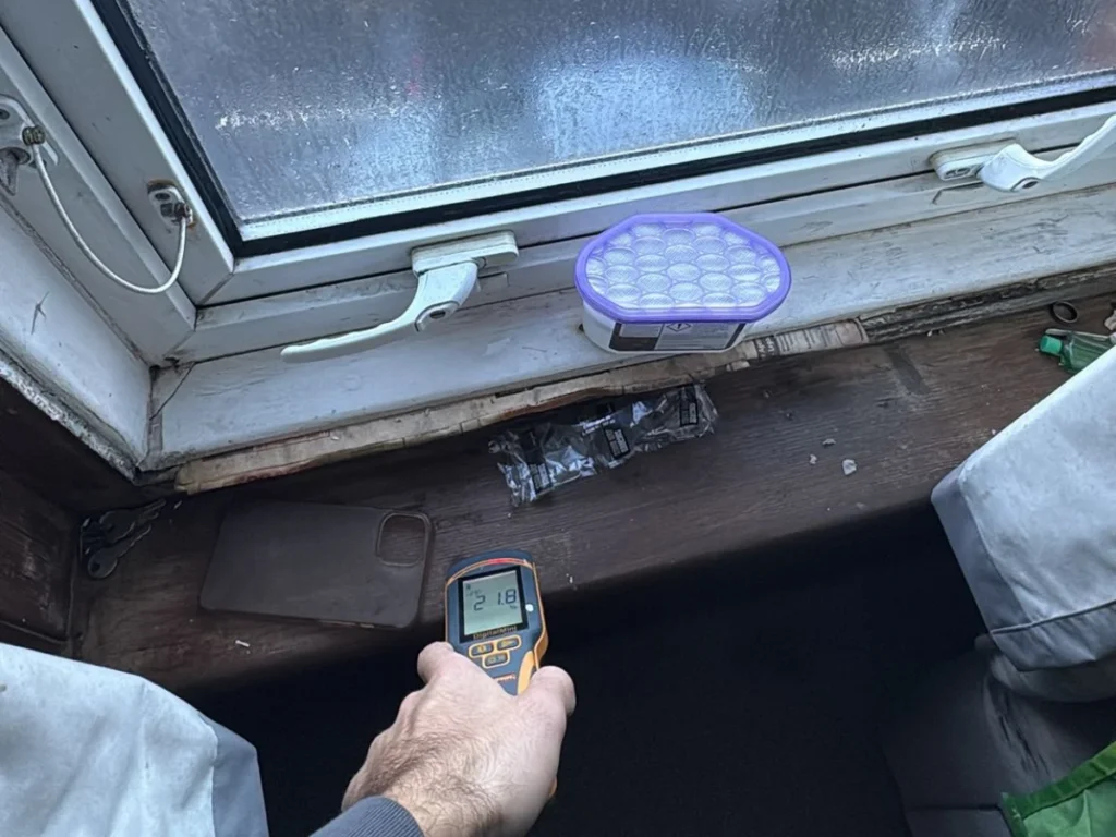Moisture meter reading taken during a rising damp survey