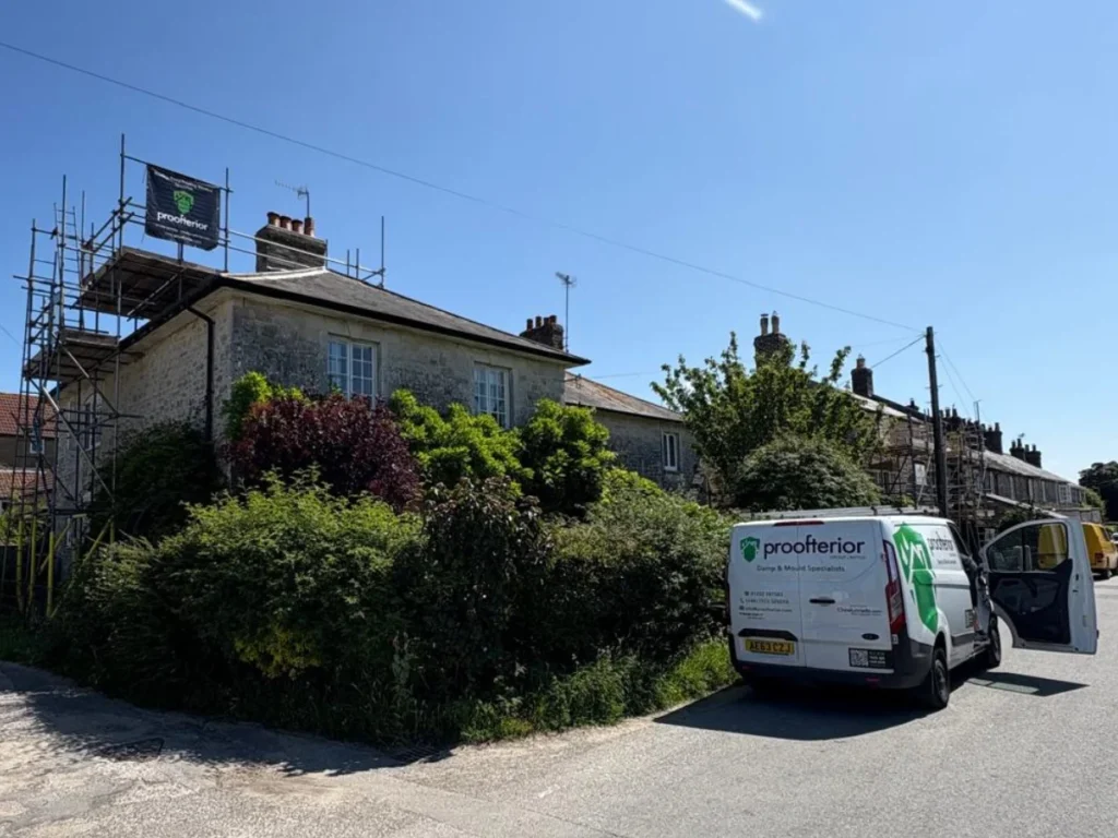 Proofterior scaffolding erected for external survey and repairs