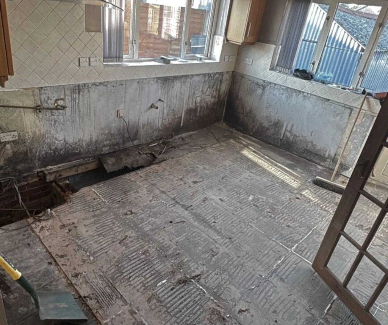 Interior wall affected by damp and black mould before Proofterior treatment