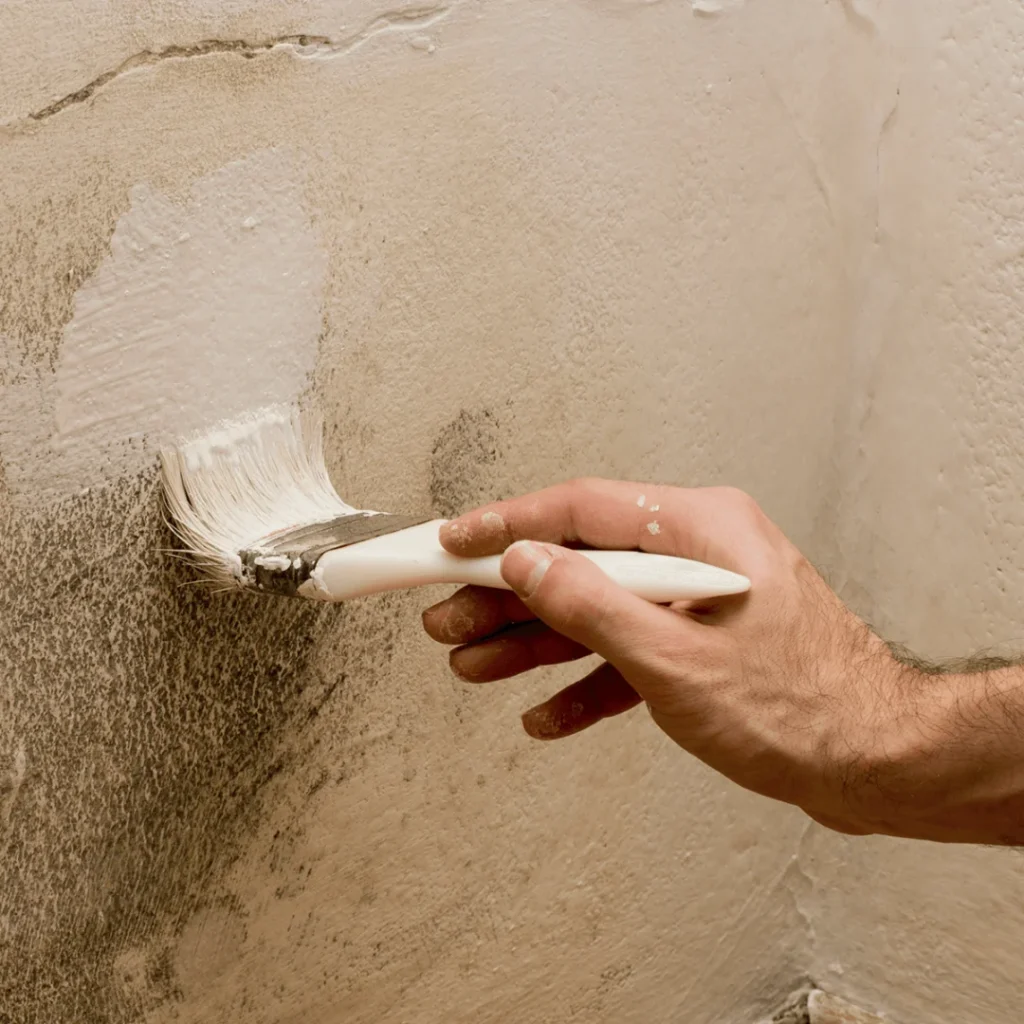 Specialist brushing a breathable coating onto a re-plastered wall