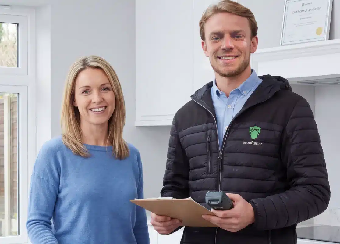 Proofterior surveyor discussing finance options with a homeowner