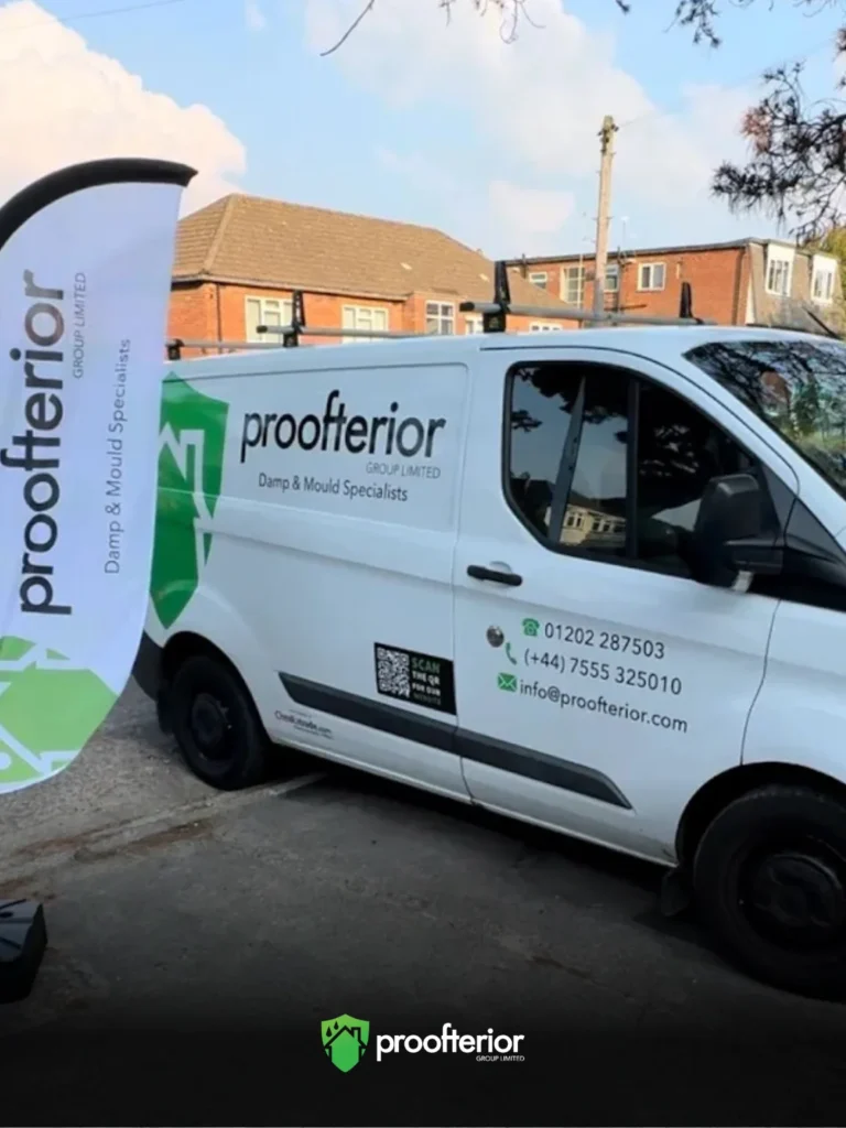 Proofterior damp proofing specialists arriving on-site with branded van for mould removal and damp surveys in Hampshire.