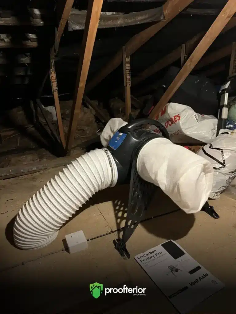 Proofterior Positive Input Ventilation unit in loft improving indoor air quality and controlling condensation.