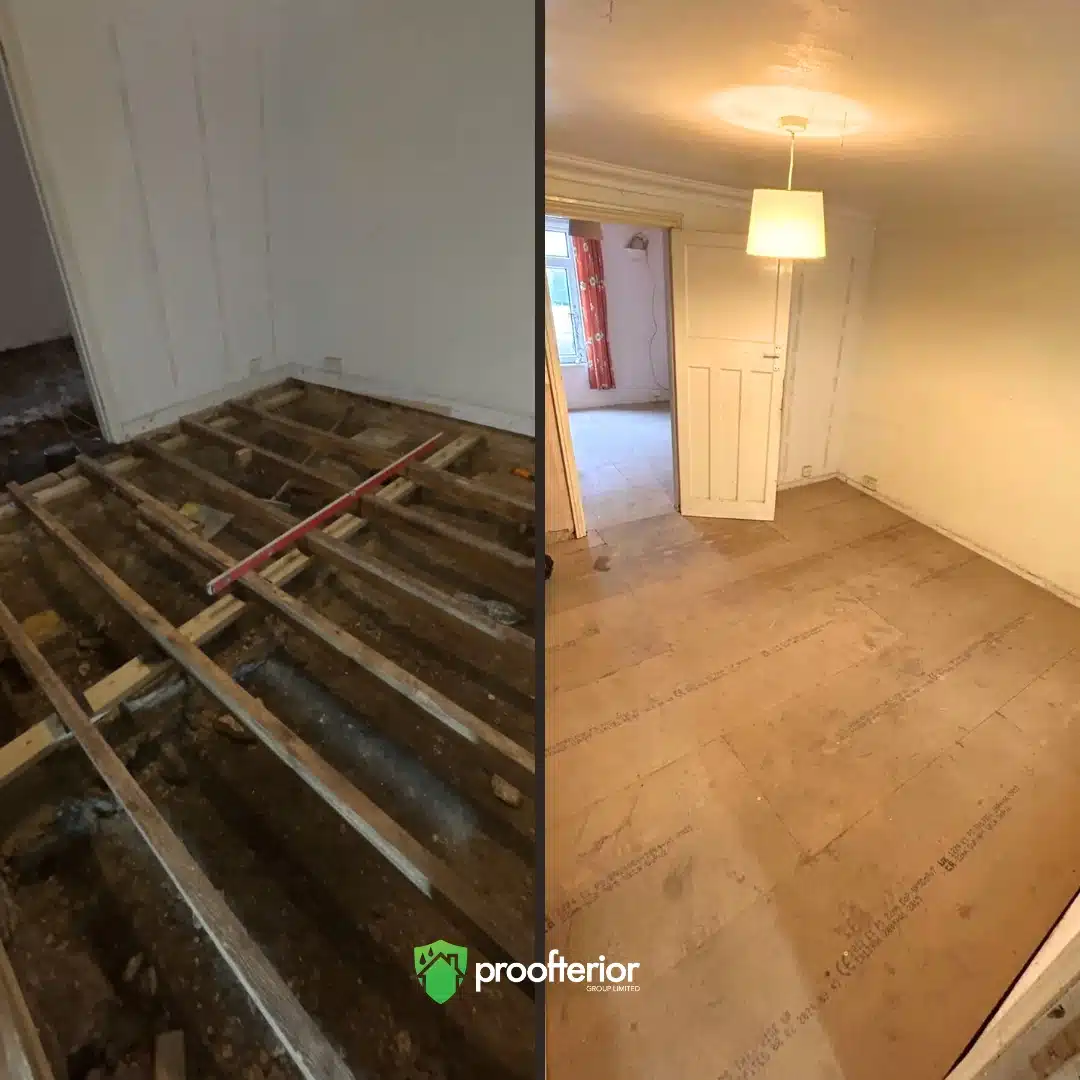 Proofterior floor replacement and damp protection in Dorset property.