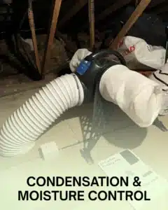 Proofterior condensation and moisture control system installed in a loft, helping Dorset and Hampshire homeowners prevent damp, reduce mould risk, and protect indoor air quality with professional ventilation solutions across the South of England.