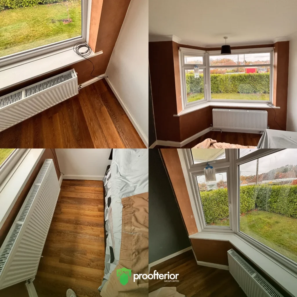 Isotherm Internal Wall Insulation project in Southampton showing newly skimmed and insulated bay window area with improved thermal performance.