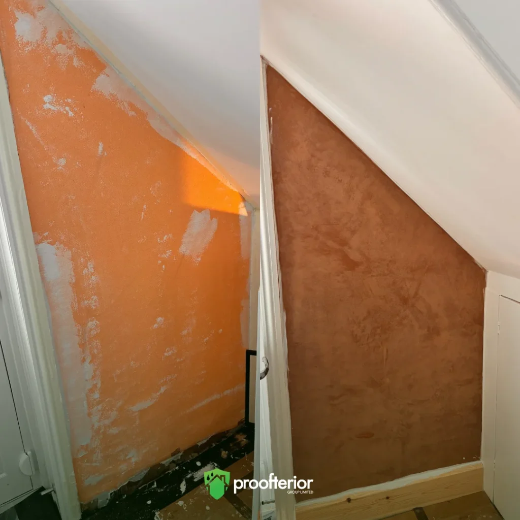 Walls coated with Iso-therm insulation system to improve thermal performance and eliminate condensation issues in a Weymouth home.