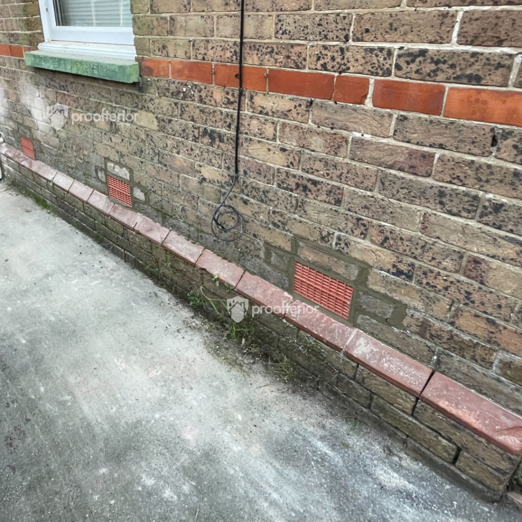 New sub-floor air bricks installed to a Victorian property to improve airflow and reduce moisture buildup linked to rising damp.